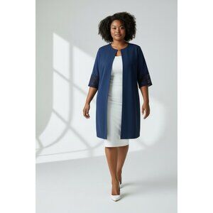 Jessica London Topper Jacket 20W Blue Purple Mid Length Longline 3/4 Lace Sleeve